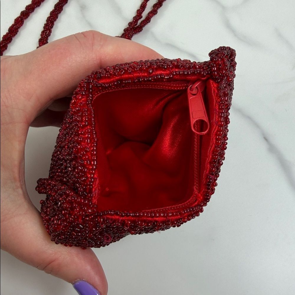 Red Beaded Heart Micro Crossbody Bag Y2K Statement Purse - Picture 4 of 7